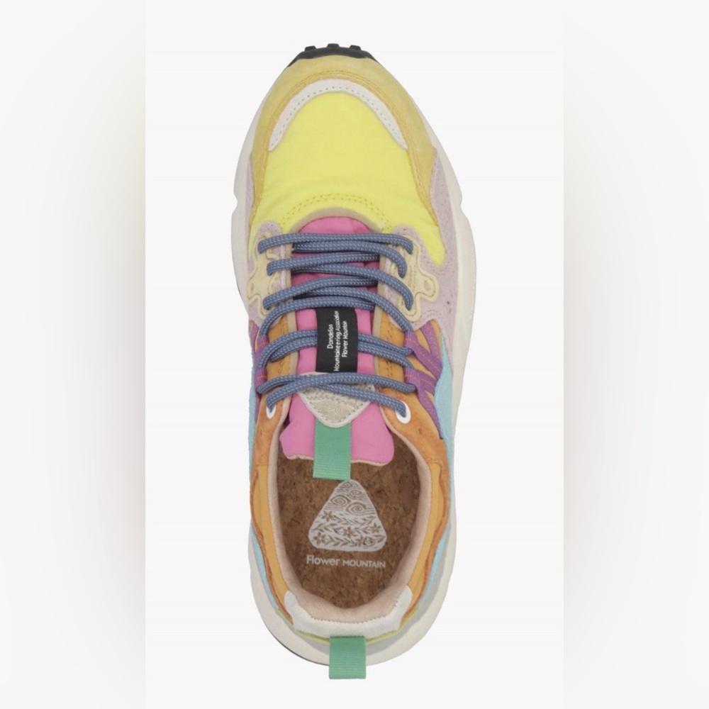NWT Flower Mountain YAMANO 3 Yellow Light Lime Pink Suede Trainers - Picture 4 of 16